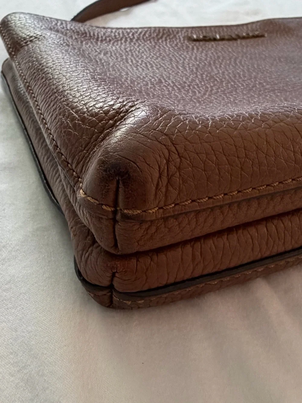 Michael Kors Brown Leather Double-Zip Crossbody with Gold Hardware